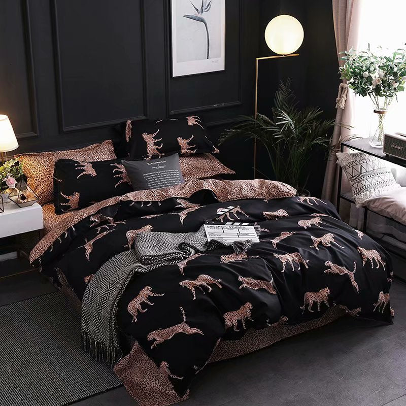 HKM-691859 Animal Print Reactive Dye Polyester Bedding Set - 3-Piece Quilted Style for 1.8m Beds