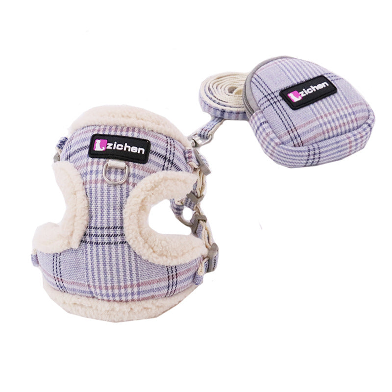 HKM-6918845 Sky Blue Checkered Chest Harness with Convenient Buckle Design for Pets