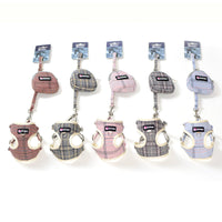 HKM-6918845 Sky Blue Checkered Chest Harness with Convenient Buckle Design for Pets