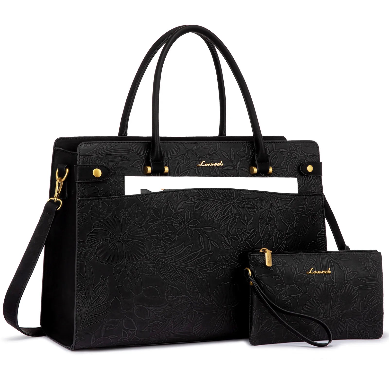 HKM-691923 Large Leather Work Tote for Women, Fits 15.6-17 Inch Laptops, Office Handbag and Briefcase