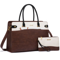 HKM-691923 Large Leather Work Tote for Women, Fits 15.6-17 Inch Laptops, Office Handbag and Briefcase