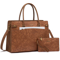 HKM-691923 Large Leather Work Tote for Women, Fits 15.6-17 Inch Laptops, Office Handbag and Briefcase
