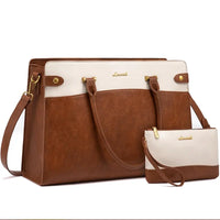 HKM-691923 Large Leather Work Tote for Women, Fits 15.6-17 Inch Laptops, Office Handbag and Briefcase