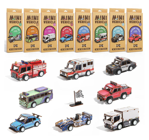 HKM-692051 3D Wooden Puzzle Car for Kids - DIY Assembly Educational Toy
