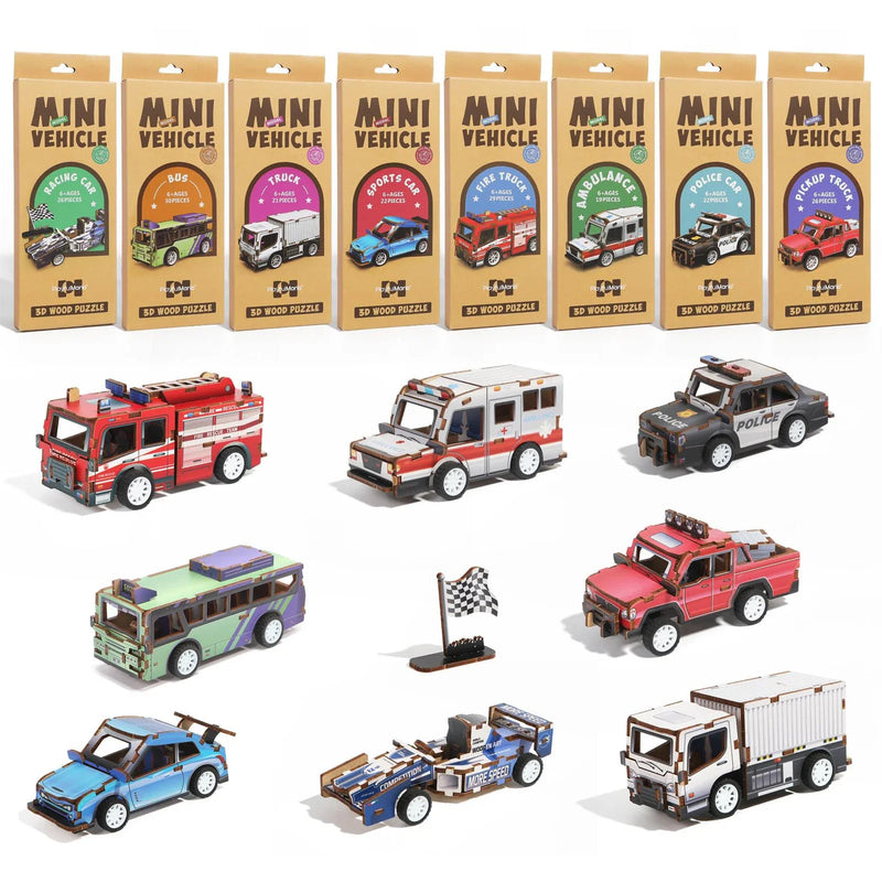 HKM-692051 3D Wooden Puzzle Car for Kids - DIY Assembly Educational Toy