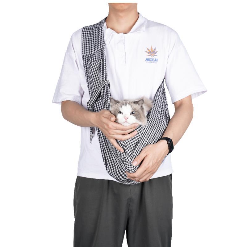 HKM-6921277 Foldable Portable Pet Backpack - Medium Soft Cotton Cat Carrier in Black and White or Red and Black Plaid