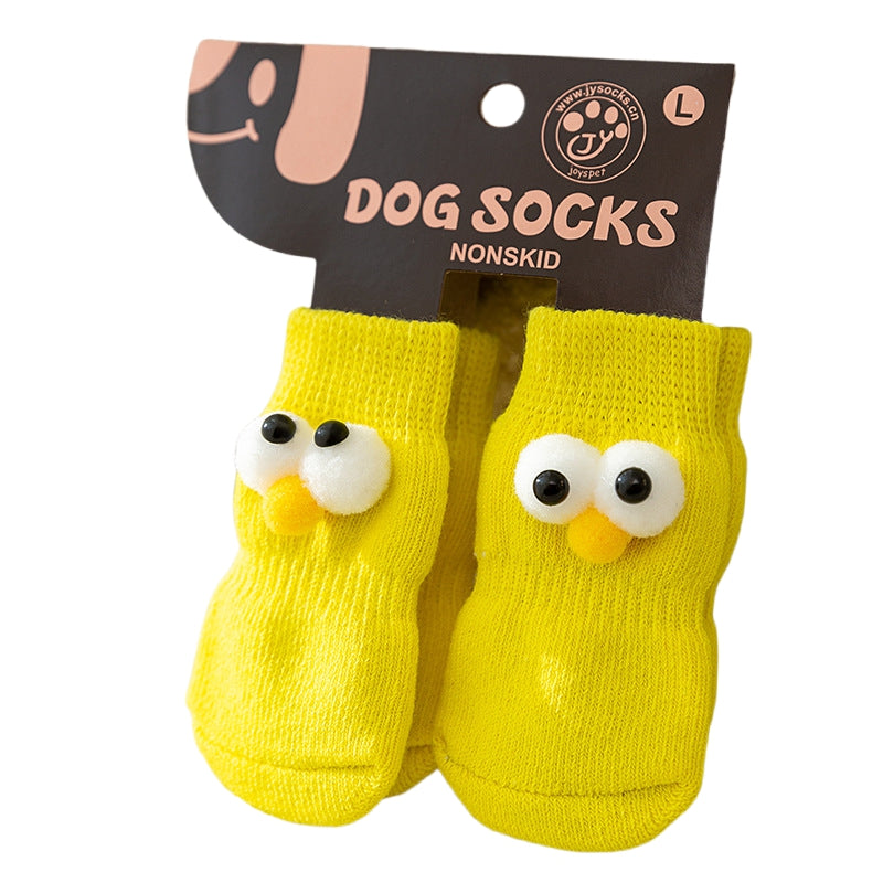 HKM-6921661 Adorable Anti-Slip Dog Socks with Cartoon Big Eyes for Comfort and Winter Protection