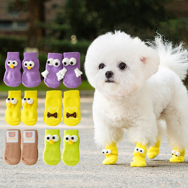 HKM-6921661 Adorable Anti-Slip Dog Socks with Cartoon Big Eyes for Comfort and Winter Protection