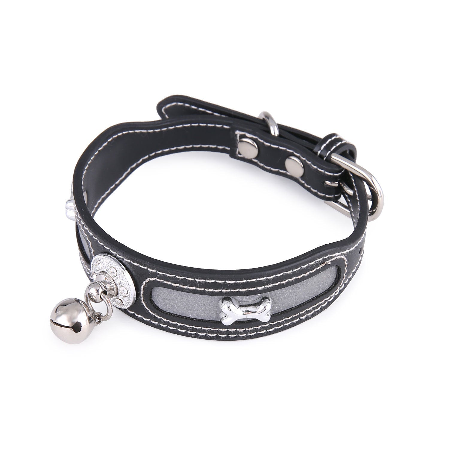 HKM-6922813 Personalized Reflective Dog and Cat Collar in Monochrome Colors - Free Size