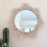 HKM-692371 Handmade Sunflower Heart Mirror Tapestry in Natural Cotton - Decorative, Functional, and Stylish Home Accessory