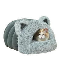 HKM-692371 Plush Cat and Dog Bed with Cat Ears, Thick Warm Design for Kittens and Puppies