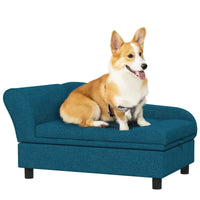 HKM-6926269 Cozy Dark Blue Pet Sofa with Storage for Small Dogs - Tufted Cushion and Armrests