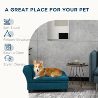 HKM-6926269 Cozy Dark Blue Pet Sofa with Storage for Small Dogs - Tufted Cushion and Armrests