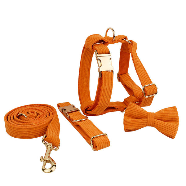 HKM-6929853 Velvet Fabric Dog Collar Set with Bow, Flower, Dog Vest, Leash, Rope, and Poop Bag