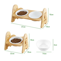 HKM-6930749 Ergonomic Wooden Cat Bowl with Ceramic Double Bowls for Comfortable Feeding