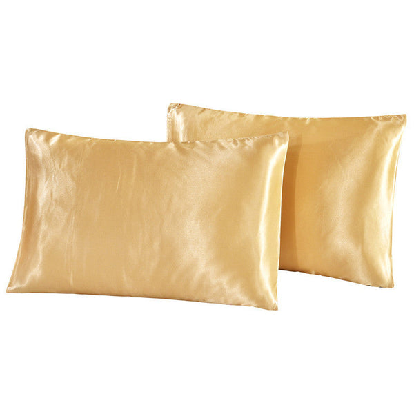 HKM-693075 Satin Imitation Silk Pillowcase Set - Pure Color Polyester Fiber for Double Long Pillows