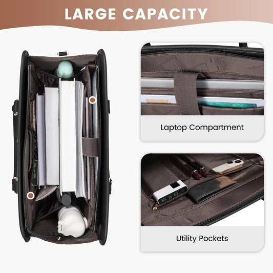 HKM-693075 Stylish Large 2-Piece Handbag Set for Women - 15.6 inch Canvas Laptop Tote and Briefcase