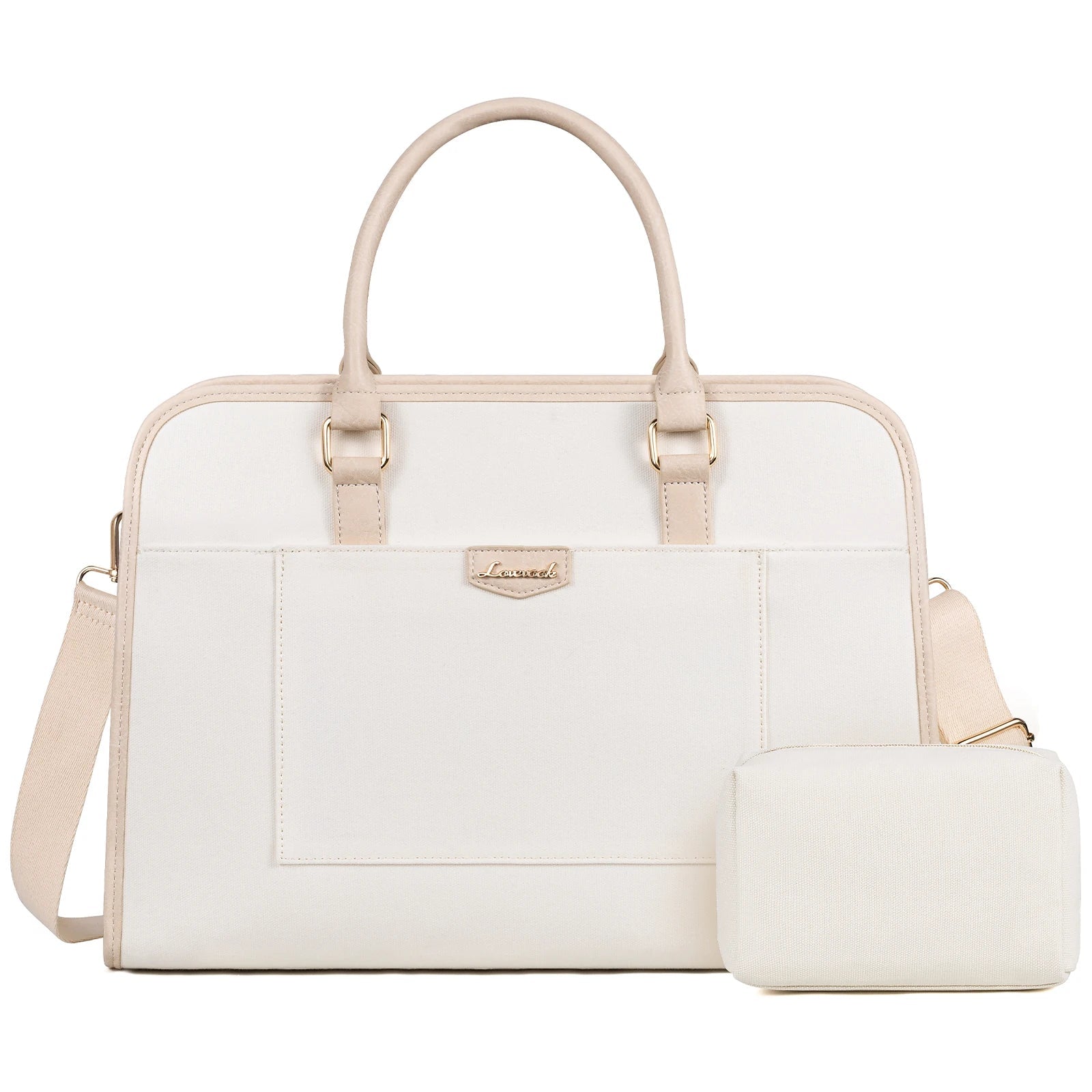 HKM-693075 Stylish Large 2-Piece Handbag Set for Women - 15.6 inch Canvas Laptop Tote and Briefcase