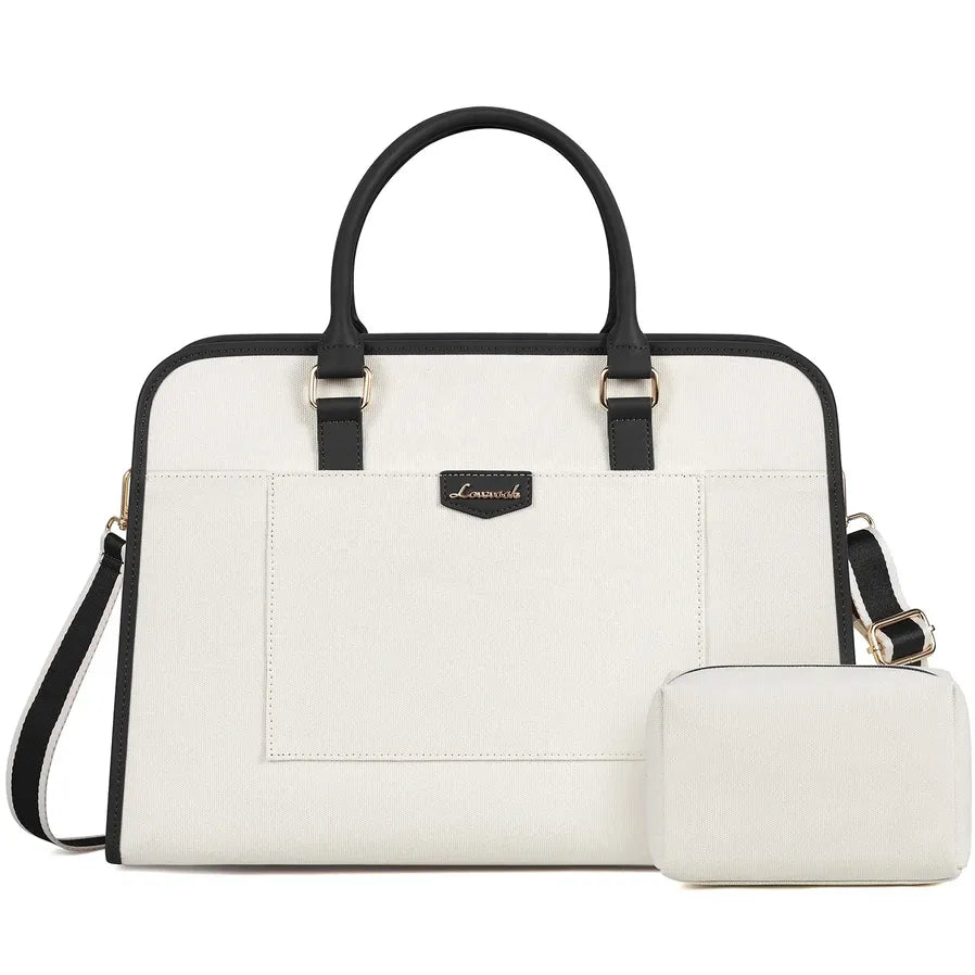 HKM-693075 Stylish Large 2-Piece Handbag Set for Women - 15.6 inch Canvas Laptop Tote and Briefcase