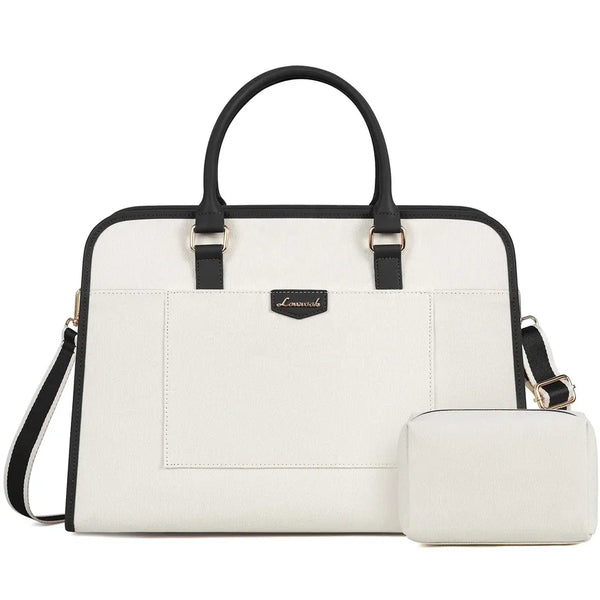 HKM-693075 Stylish Large 2-Piece Handbag Set for Women - 15.6 inch Canvas Laptop Tote and Briefcase