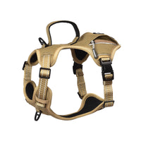 HKM-6932029 Durable Tactical Dog Harness with Poop Bag Dispenser & No Pull Front Clip, Brown, Size S