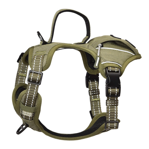 HKM-6932029 Durable Tactical Dog Harness with Poop Bag Dispenser & No Pull Front Clip, Brown, Size S