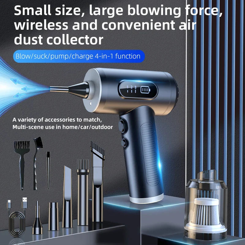 HKM-693267 2-in-1 Turbo Air Blower Vacuum Cleaner for Cars and Computers - High-Pressure Air Duster with Big Jet Fan Technology