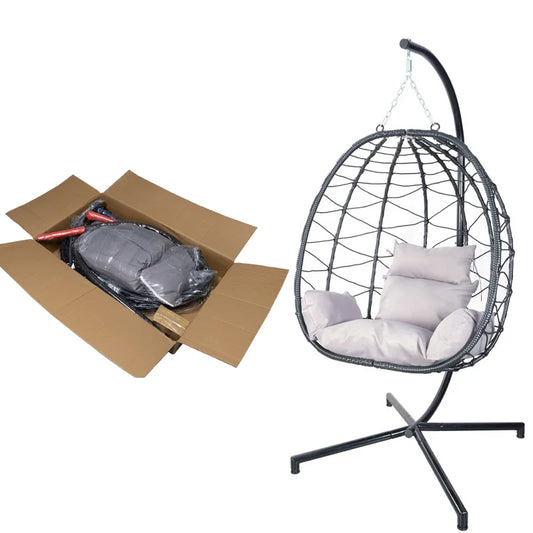 HKM-693395 Rattan Hanging Egg Chair with Cushion and Cover for Indoor or Outdoor Use