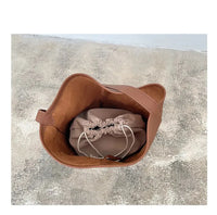 HKM-693587 Leisure Lychee Grain Drawstring Bucket Bag - Large Capacity PU Leather Shoulder Bag