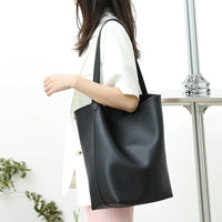 HKM-693587 Leisure Lychee Grain Drawstring Bucket Bag - Large Capacity PU Leather Shoulder Bag
