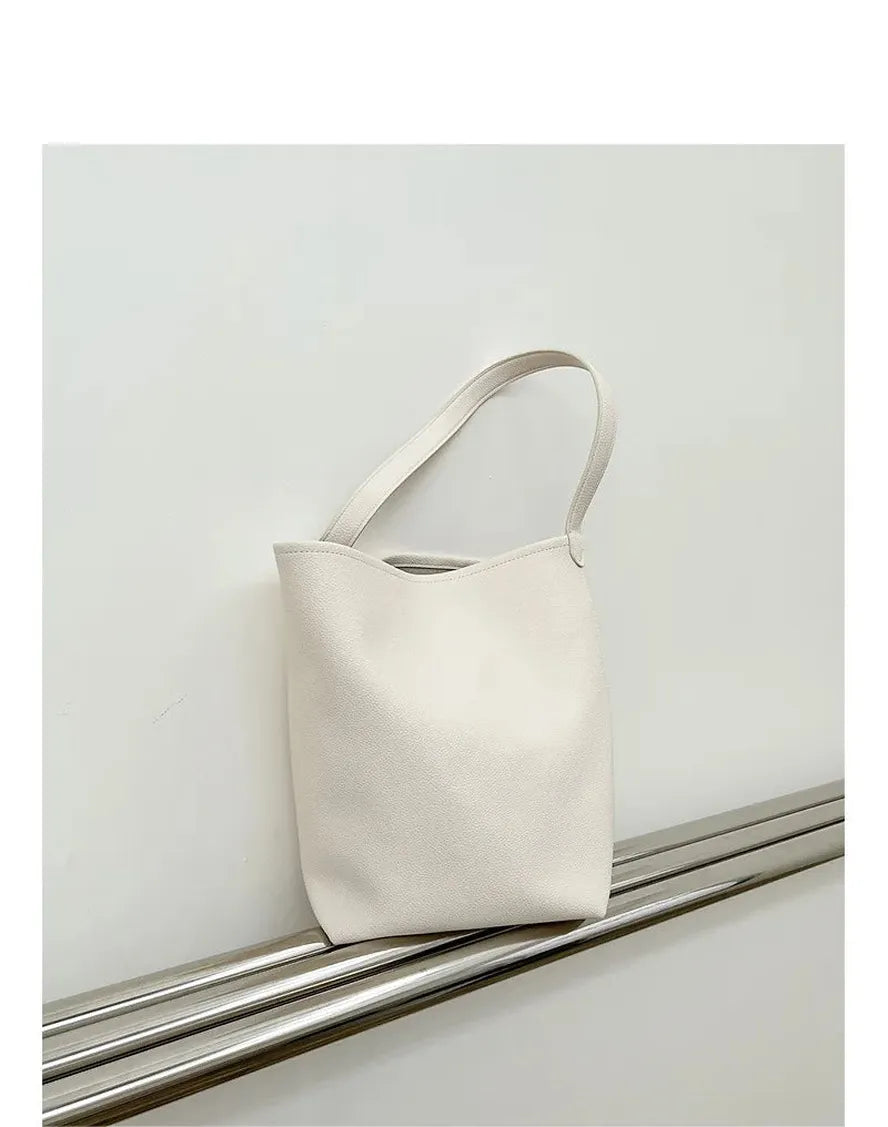 HKM-693587 Leisure Lychee Grain Drawstring Bucket Bag - Large Capacity PU Leather Shoulder Bag