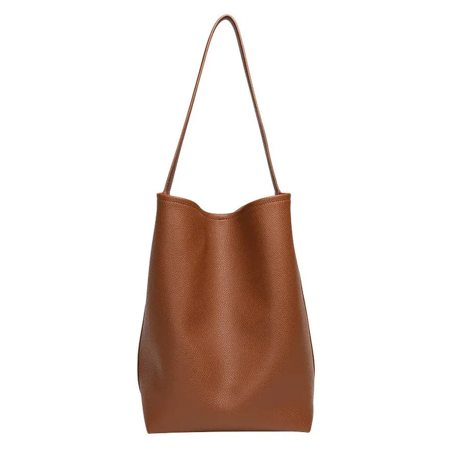 HKM-693587 Leisure Lychee Grain Drawstring Bucket Bag - Large Capacity PU Leather Shoulder Bag