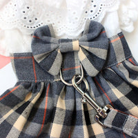 HKM-6935997 Casual Grey Plaid Dog Skirt with Drawstring and Attached Leash