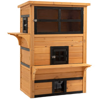 HKM-6936381 3-Tier Outdoor Cat House with Escape Doors, Weather-Resistant Fir Wood Shelter in Yellow and Black