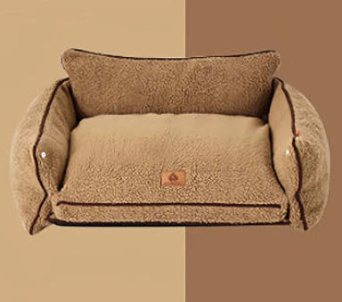 HKM-6938173 Cozy Brown and White Removable Lambswool Pet Bed for Dogs and Cats - All Season Universal Sofa
