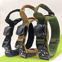 HKM-6938301 Tactical Waterproof Dog Collar with Positioning Ring in Black, Army Green, and Khaki