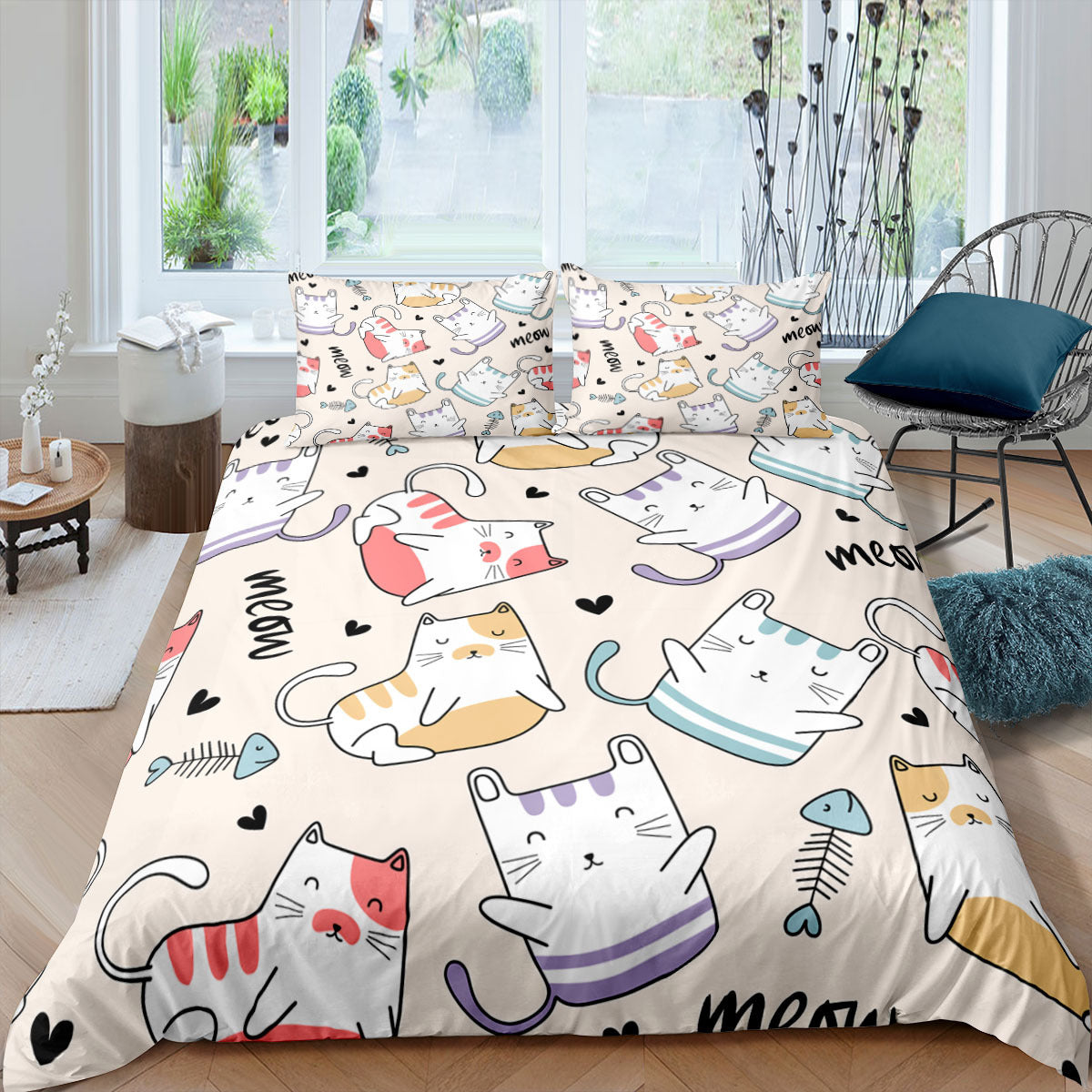 HKM-693843 3D Cartoon Cat Duvet Cover Set - High-Definition Digital Print Bedding, 3-Piece Polyester Collection