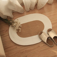 HKM-693907 Cotton Thread Oval Carpet Mat for Living Room, Bedroom, and Porch - Jute and Beige, 65x45cm