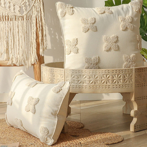 HKM-693971 French Style Four-Leaf Clover Flocking Pillow Cover - Available in Two Sizes