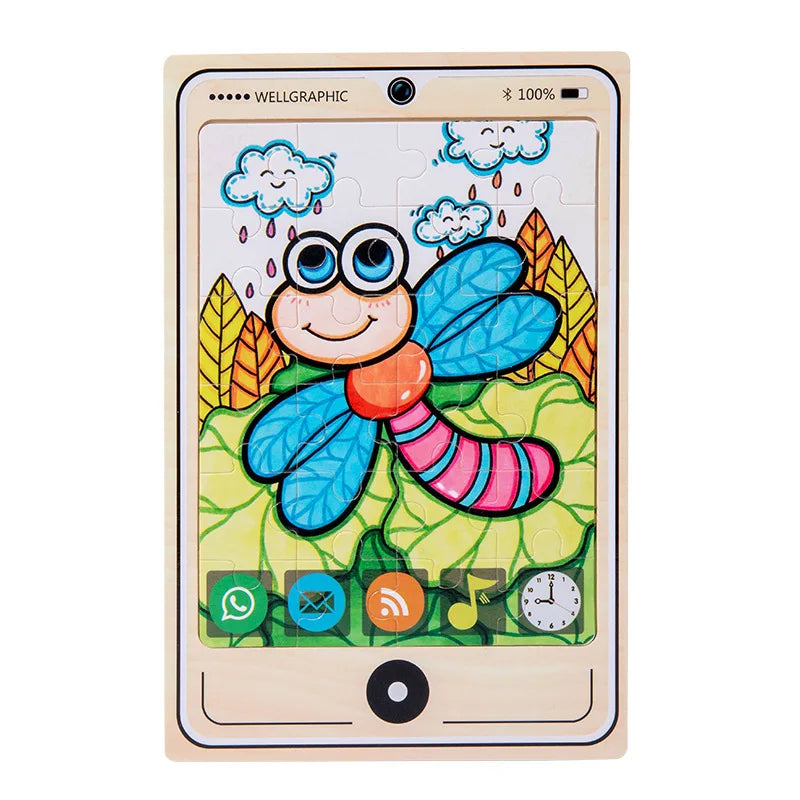 HKM-693971 Wooden Buckle Puzzle with 22 Patterns - 24 Piece Early Learning Educational Toy