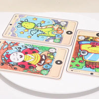 HKM-693971 Wooden Buckle Puzzle with 22 Patterns - 24 Piece Early Learning Educational Toy