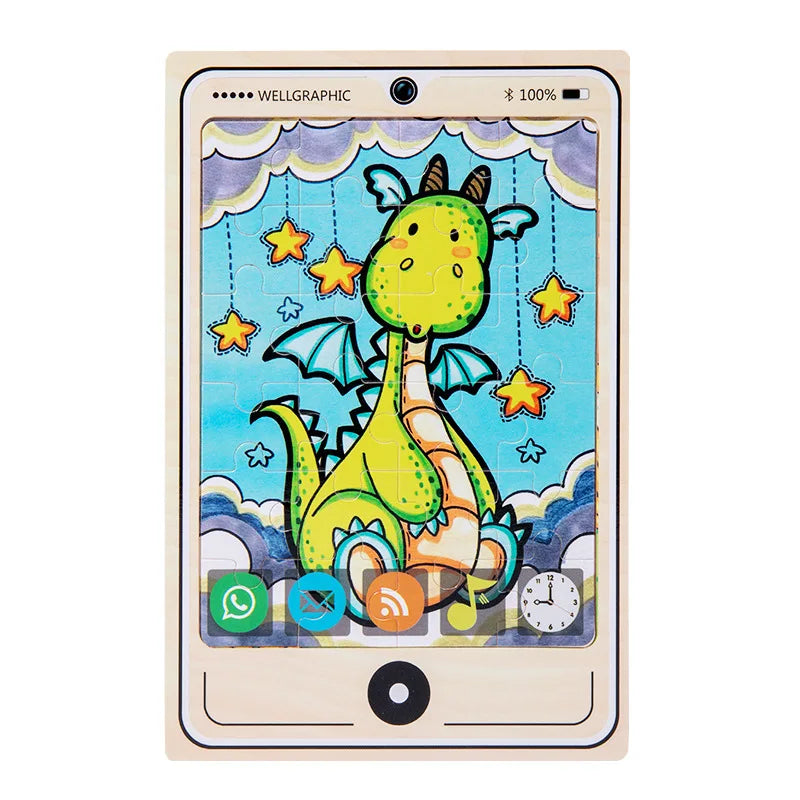 HKM-693971 Wooden Buckle Puzzle with 22 Patterns - 24 Piece Early Learning Educational Toy