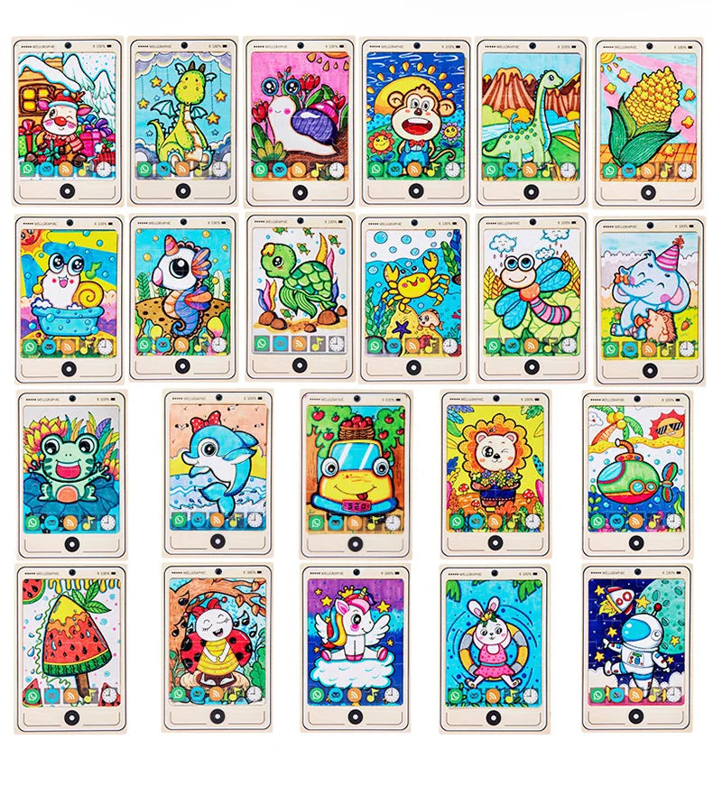 HKM-693971 Wooden Buckle Puzzle with 22 Patterns - 24 Piece Early Learning Educational Toy