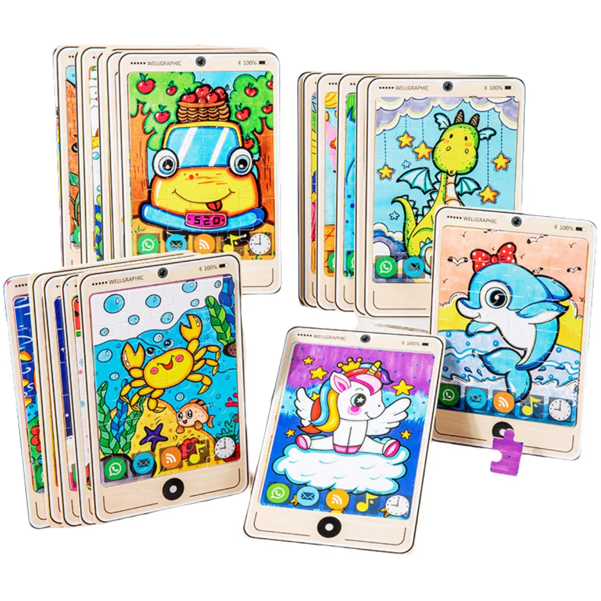 HKM-693971 Wooden Buckle Puzzle with 22 Patterns - 24 Piece Early Learning Educational Toy