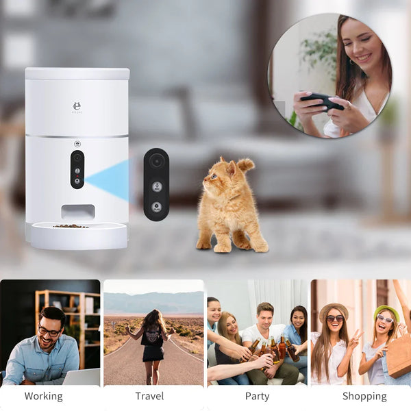 HKM-6940093 Automatic Pet Food Dispenser with Camera and APP Control, 4L Capacity, 1080P HD Video, Ideal for Cats and Dogs
