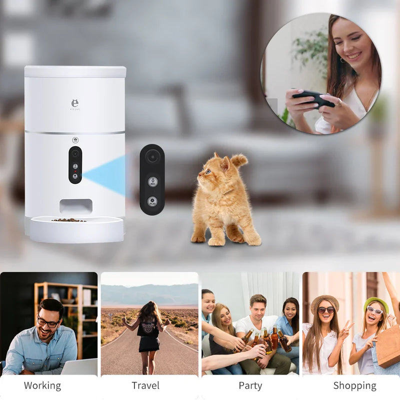 HKM-6940093 Automatic Pet Food Dispenser with Camera and APP Control, 4L Capacity, 1080P HD Video, Ideal for Cats and Dogs