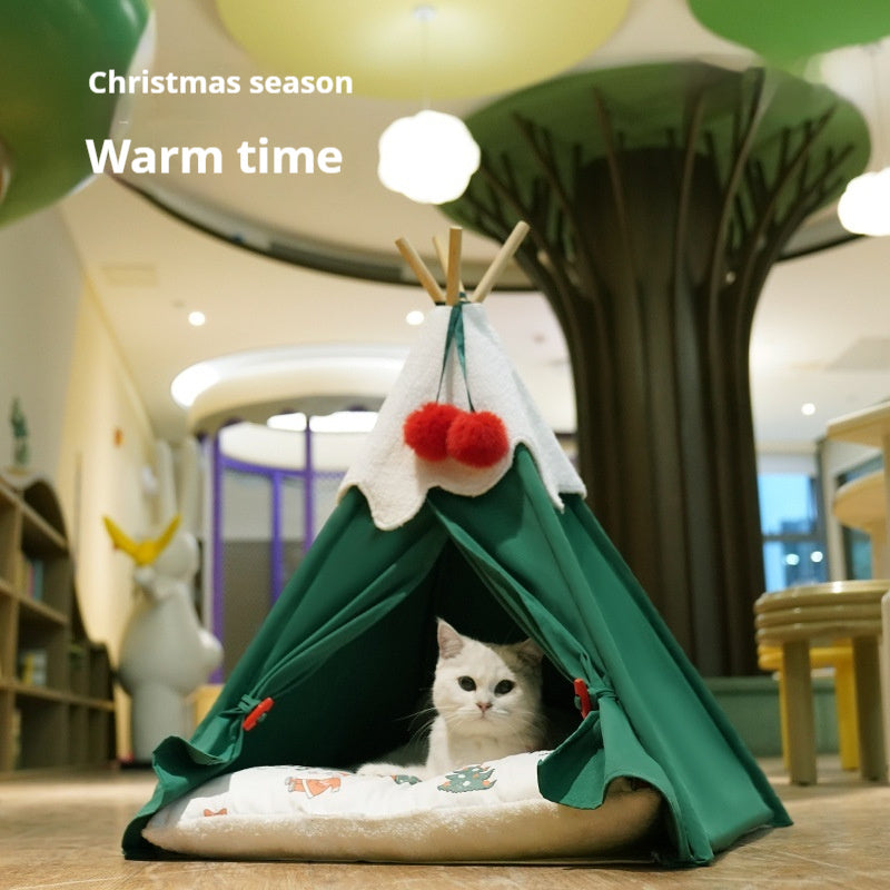 HKM-6940349 Winter Warm Semi-Closed Cat House for Deep Sleep - Thickened Mat Available in Two Sizes