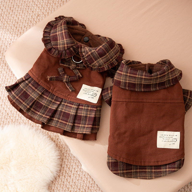 HKM-6940861 Warm Checkered Skirt for Small and Medium Dogs and Cats with Ruffled Design