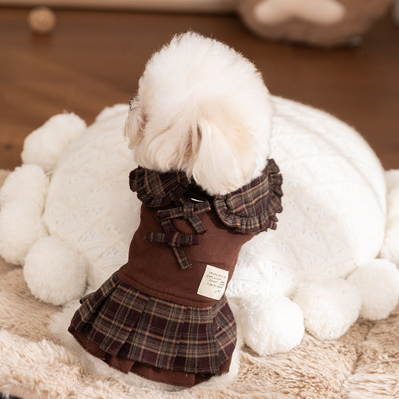 HKM-6940861 Warm Checkered Skirt for Small and Medium Dogs and Cats with Ruffled Design