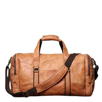 HKM-694099 Retro Genuine Leather Travel Bag - Large Capacity Crossbody for Men and Women, Waterproof Waxed Canvas, 55cm x 25cm x 28cm